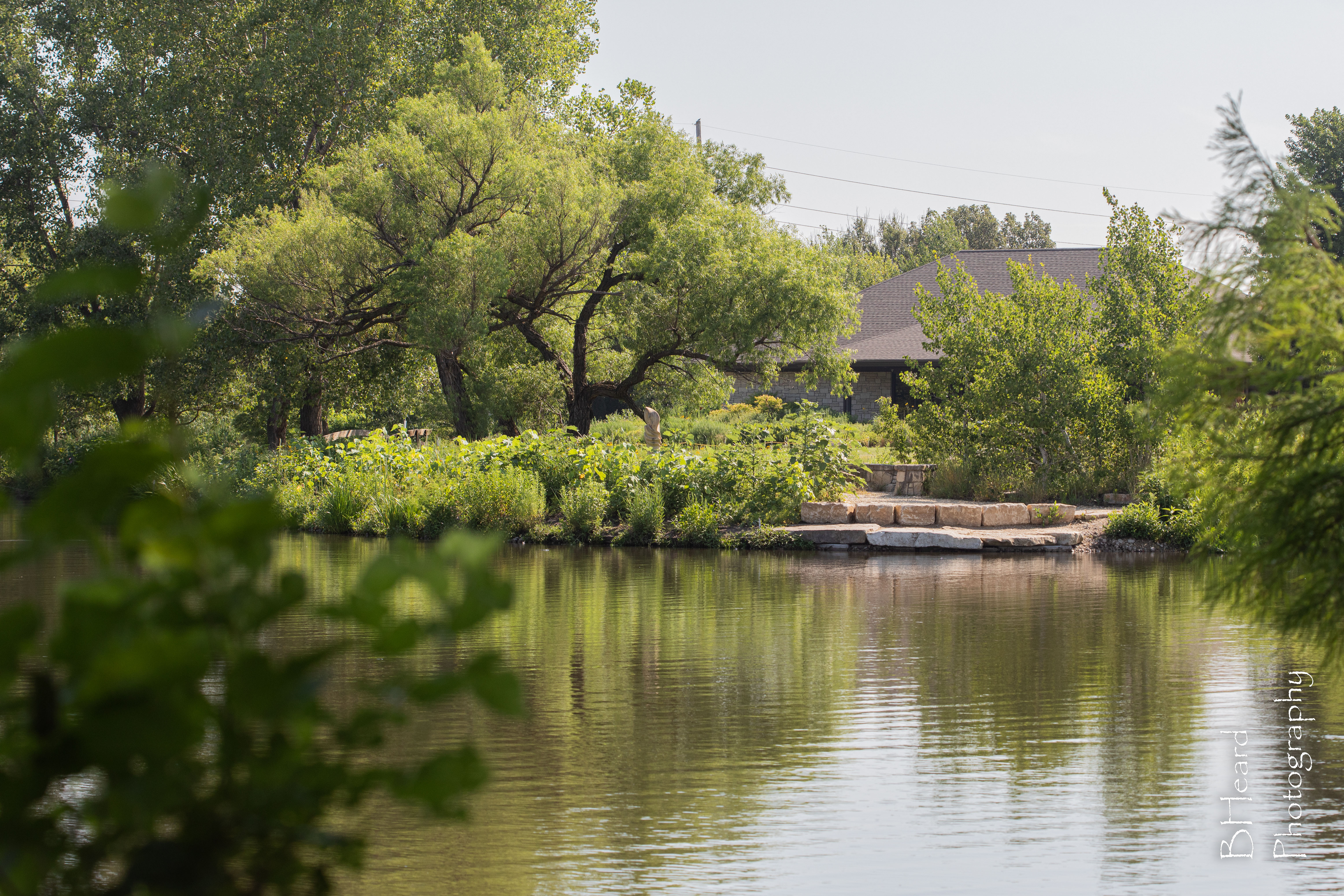 Dyck Arboretum pond and buildings, photo by Brenda Heard