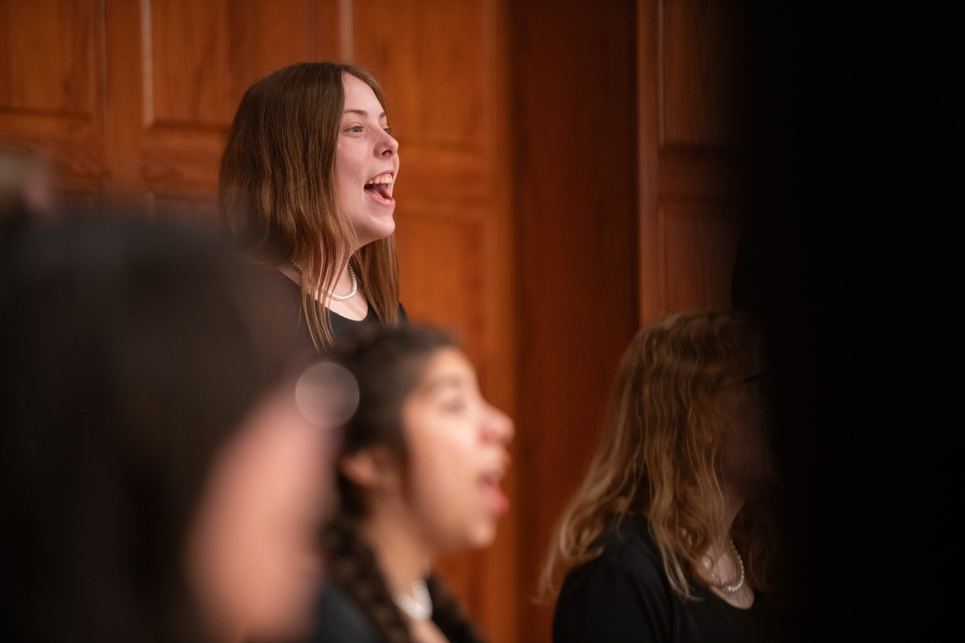 Close up of female singer during performance.