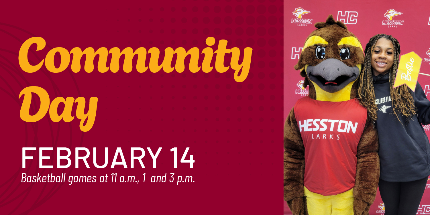 Community Day, February 14, featuring photo of Clark the Lark and one of his HC besties