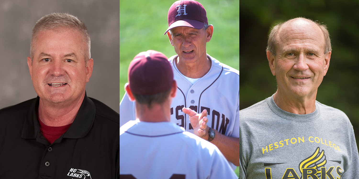 photos of former Hesston College coaches Joel Kauffman, Art Mullet and Gerry Sieber