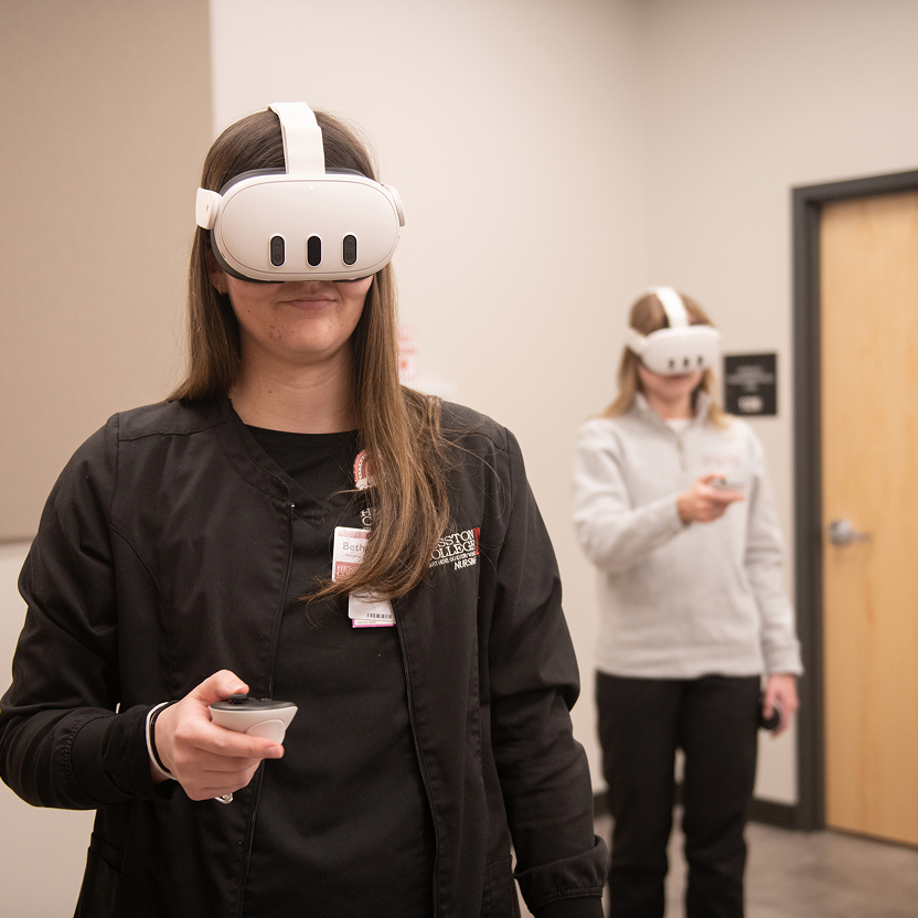 Nursing students use VR headsets in class